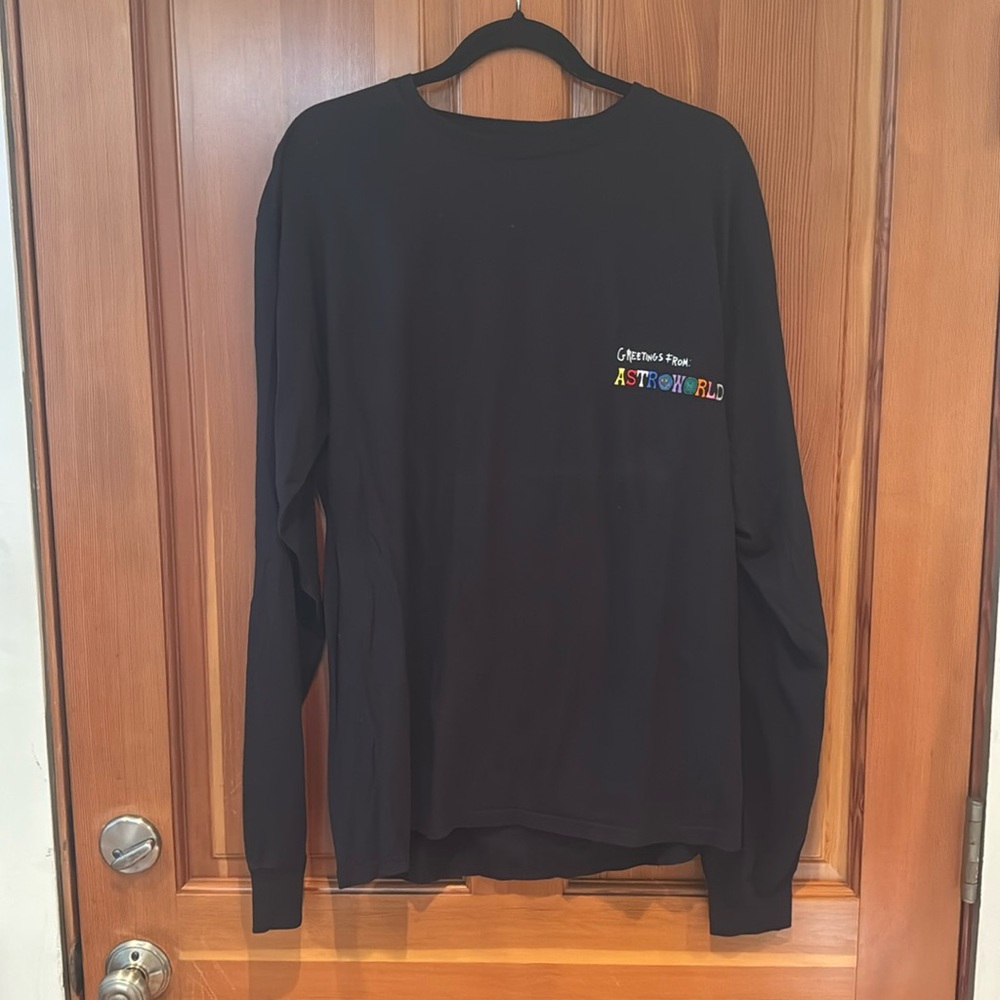 Travis Scott Astroworld LS black tee with embroidery detail & back print size L